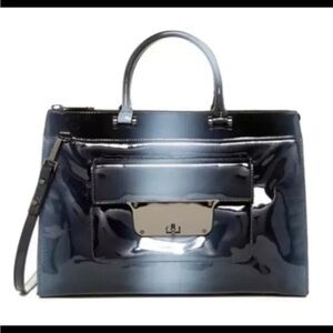 Milly Top Handle Patent Leather Ombré Gray Teal Black Purse w/crossbody strap